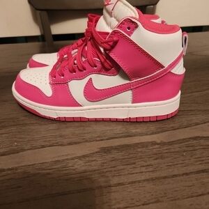 Nike Pink and White High-Top Athletic Shoes